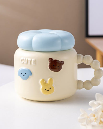 Cana pentru Copii, din Portelan, print Figurine Animalute, Model CUTE, Cana cu Capac, Ceasca pentru Cafea, Ceai, 400ml