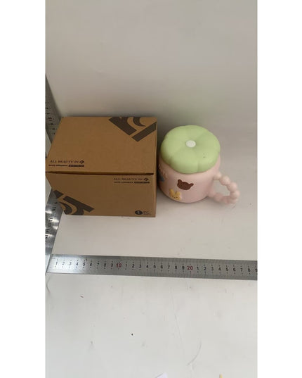 Cana pentru Copii, din Portelan, print Figurine Animalute, Model CUTE, Cana cu Capac, Ceasca pentru Cafea, Ceai, 400ml