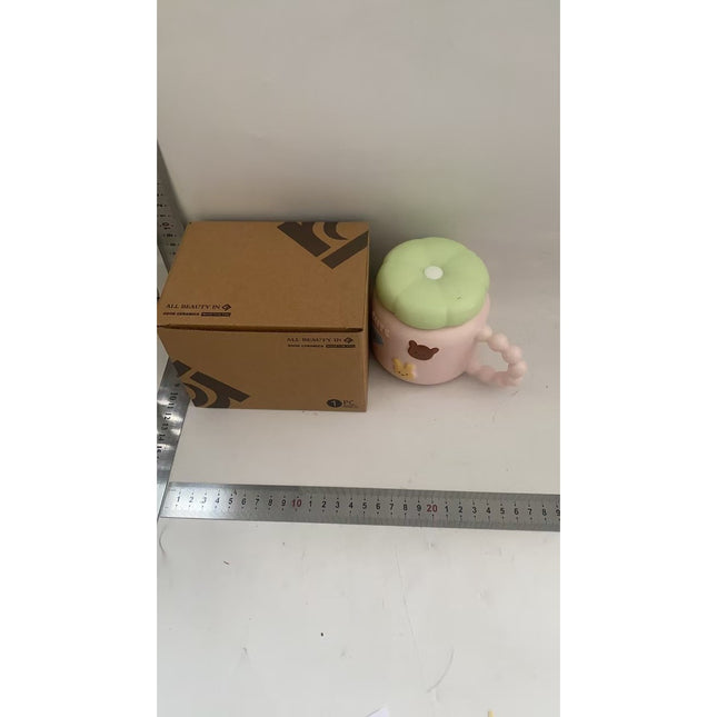 Cana pentru Copii, din Portelan, print Figurine Animalute, Model CUTE, Cana cu Capac, Ceasca pentru Cafea, Ceai, 400ml