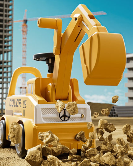Excavator Manual pentru copii, 3 ani, Sport, Claxon, Cutie Depozitare, Lumini, Scaun, 62x26x47 cm