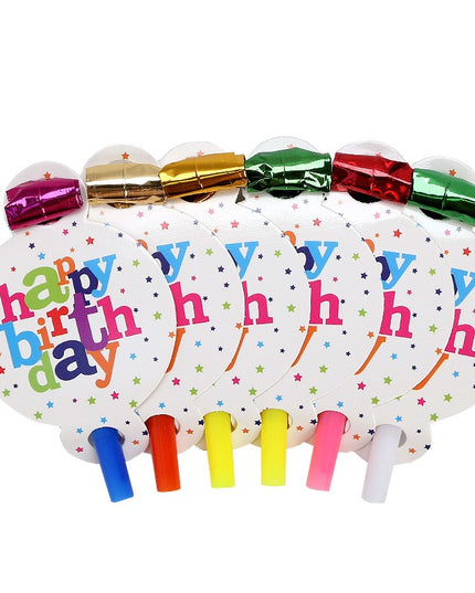 6 Suflatori, Colectia Happy Birthday,din Carton/Plastic/Hartie