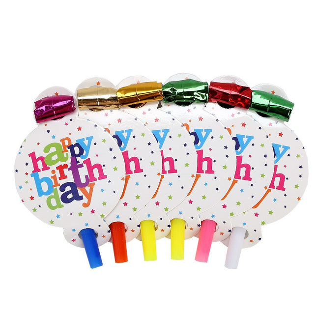 6 Suflatori, Colectia Happy Birthday,din Carton/Plastic/Hartie
