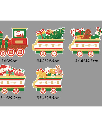 Decoratiune de Craciun, pentru Gradina, Tip Trenulet, 5 Figurine + Bete de Infipt in Pamant, din Plastic, Impermeabil, Model Tren cu Cadouri