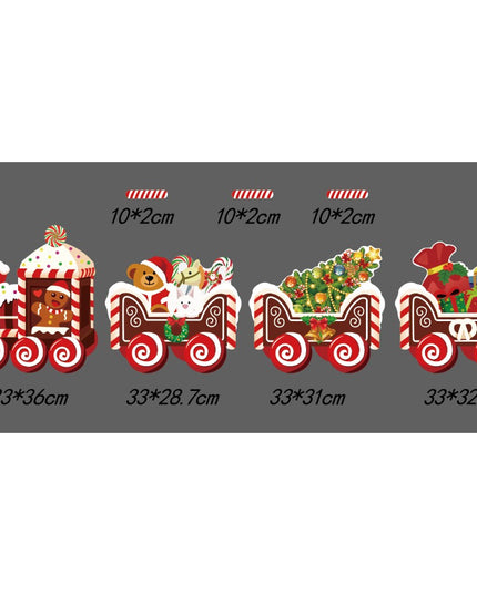 Decoratiune de Craciun, pentru Gradina, Tip Trenulet, 4 Figurine + Bete de Infipt in Pamant, din Plastic, Impermeabil, Model Tren cu Omul Briosa