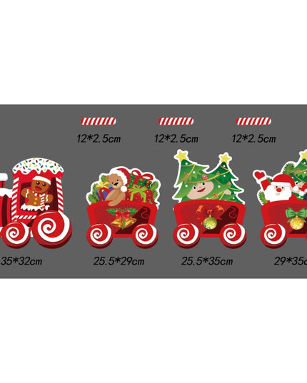 Decoratiune de Craciun, pentru Gradina, Tip Trenulet, 4 Figurine + Bete de Infipt in Pamant, din Plastic, Impermeabil, Model Tren cu Omul Briosa in Locomotiva