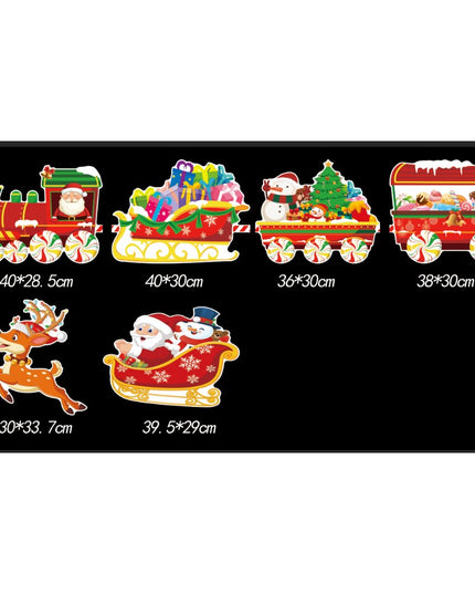 Decoratiune de Craciun, pentru Gradina, Tip Trenulet, 6 Figurine + Bete de Infipt in Pamant, din Plastic, Impermeabil, Model Mos Craciun in Tren si in Sanie