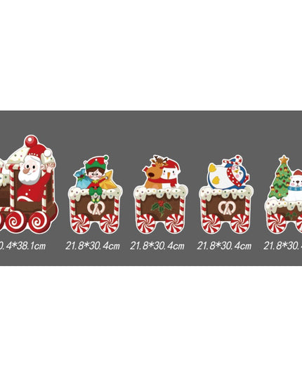 Decoratiune de Craciun, pentru Gradina, Tip Trenulet, 5 Figurine + Bete de Infipt in Pamant, din Plastic, Impermeabil, Model Mos Craciun cu Prietenii