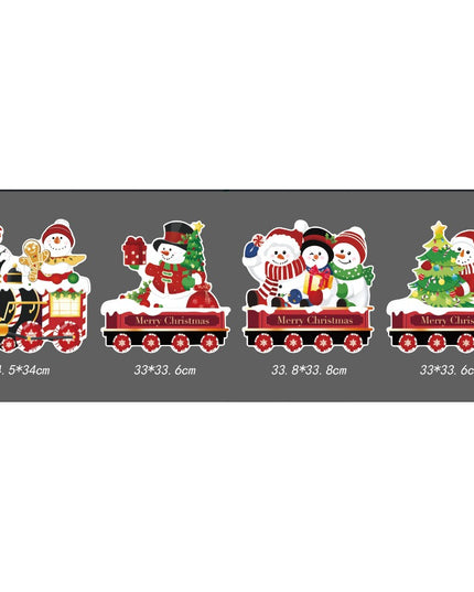 Decoratiune de Craciun, pentru Gradina, Tip Trenulet, 4 Figurine + Bete de Infipt in Pamant, din Plastic, Impermeabil, Model Oameni de Zapada