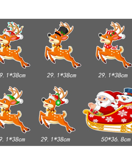 Decoratiune de Craciun, pentru Gradina, Tip Trenulet, 6 Figurine + Bete de Infipt in Pamant, din Plastic, Impermeabil, Model Mos Craciun cu Renii