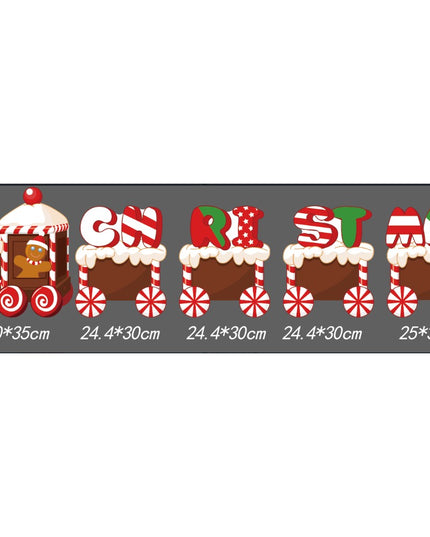 Decoratiune de Craciun, pentru Gradina, Tip Trenulet, 5 Figurine + Bete de Infipt in Pamant, din Plastic, Impermeabil, Model Tren Christmas