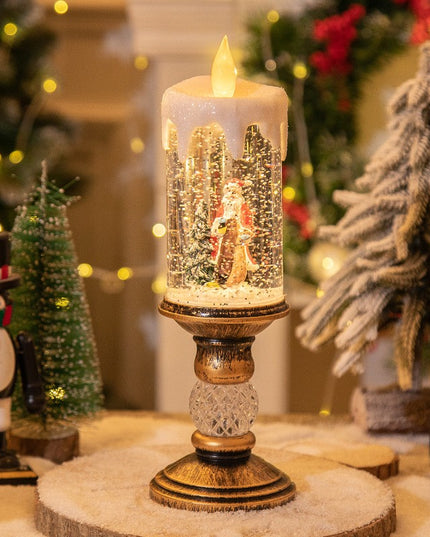 Decoratiune Luminoasa, Lampa de Craciun, cu Lumina LED, Ornament Model Sfesnic cu Lumanare Mos Craciun si Bradul