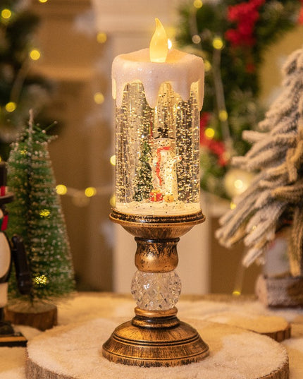 Decoratiune Luminoasa, Lampa de Craciun, cu Lumina LED, Ornament Model Sfesnic cu Lumanare Om de Zapada