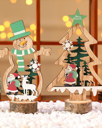 Decoratiune de Craciun, din Lemn,Model Om de Zapada cu Caciula