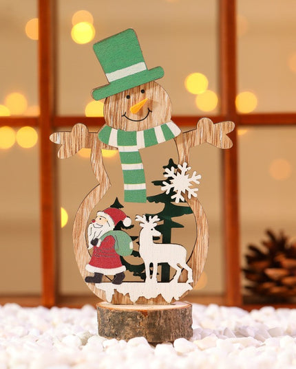 Decoratiune de Craciun, din Lemn,Model Om de Zapada cu Caciula
