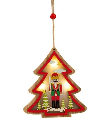 Ornament de Brad, cu Lumini LED, din Lemn, Figurina Spargatorul de Nuci, Model Brad