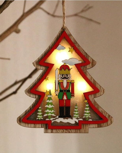 Ornament de Brad, cu Lumini LED, din Lemn, Figurina Spargatorul de Nuci, Model Brad