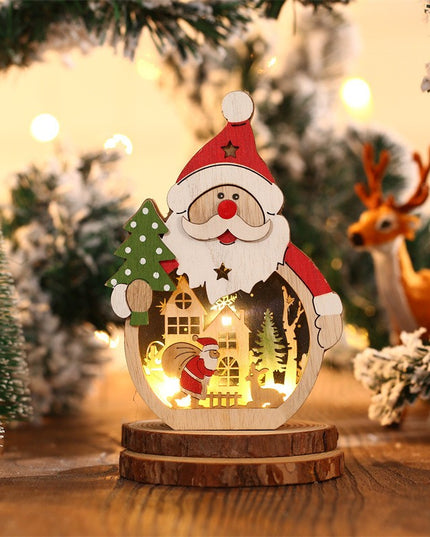 Decoratiune de Craciun, cu Lumini LED, din Lemn,Model Mos Craciun