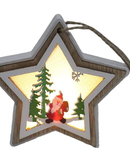 Ornament de Brad, cu Lumini LED, din Lemn, Model Stea