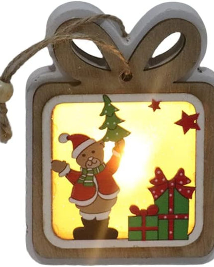 Ornament de Brad, cu Lumini LED, din Lemn, Model Cadou