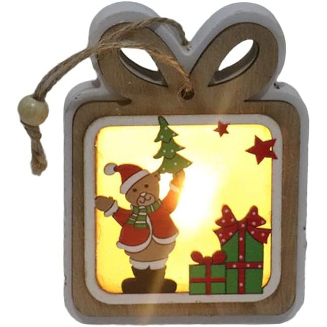 Ornament de Brad, cu Lumini LED, din Lemn, Model Cadou