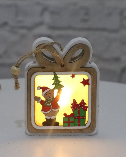 Ornament de Brad, cu Lumini LED, din Lemn, Model Cadou