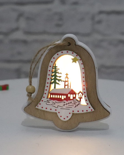 Ornament de Brad, cu Lumini LED, din Lemn, Model Clopot