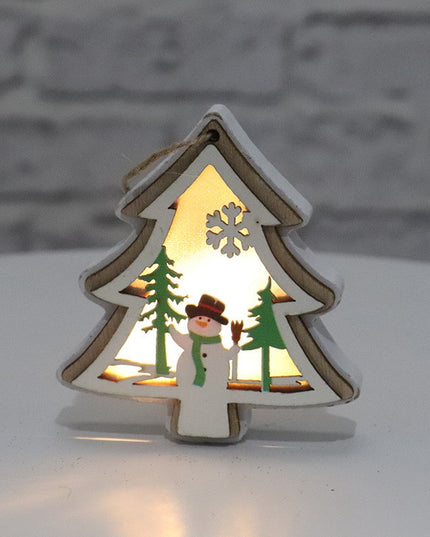 Ornament de Brad, cu Lumini LED, din Lemn, Model Brad