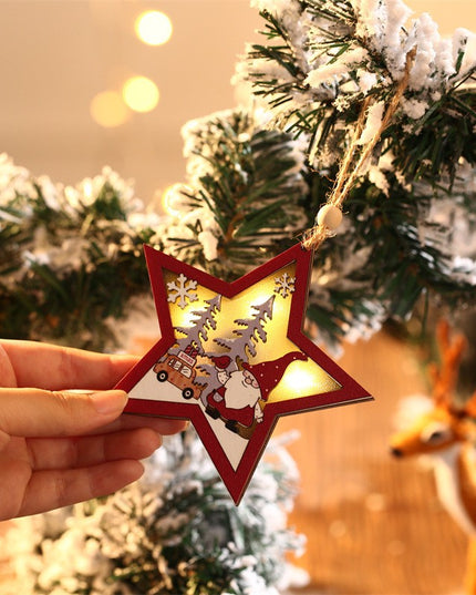Ornament de Brad, cu Lumini LED, din Lemn, Figurina Elf, Model Stea