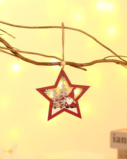 Ornament de Brad, cu Lumini LED, din Lemn, Figurina Elf, Model Stea