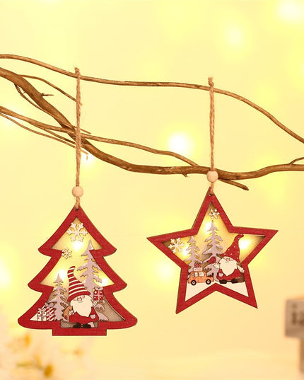 Ornament de Brad, cu Lumini LED, din Lemn, Figurina Elf, Model Stea