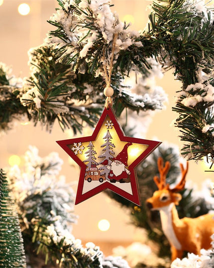 Ornament de Brad, cu Lumini LED, din Lemn, Figurina Elf, Model Stea