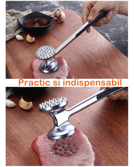 Ciocan pentru snitele si carne din aliaj de zinc, maner antialunecare, doua capete