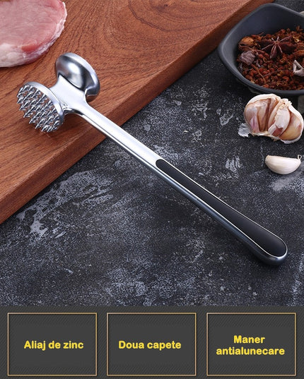 Ciocan pentru snitele si carne din aliaj de zinc, maner antialunecare, doua capete