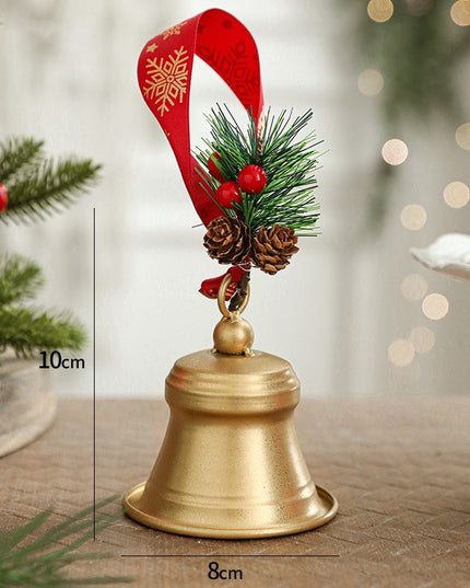 Clopot decorativ pentru Brad Craciun, Clopot din Metal cu Funda si Crenguta de Brad pentru Decoratiune de Craciun