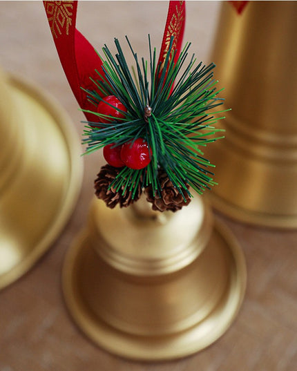 Clopot decorativ pentru Brad Craciun, Clopot din Metal cu Funda si Crenguta de Brad pentru Decoratiune de Craciun