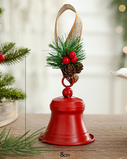 Clopot decorativ pentru Brad Craciun, Clopot din Metal cu Funda si Crenguta de Brad pentru Decoratiune de Craciun