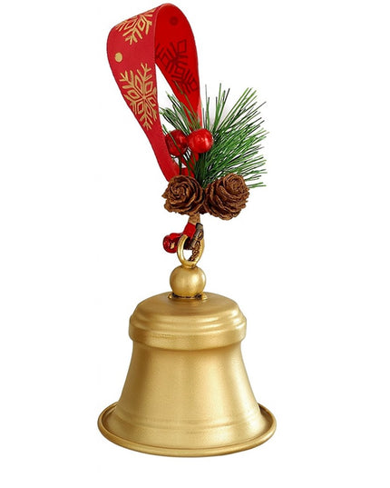 Clopot decorativ pentru Brad Craciun, Clopot din Metal cu Funda si Crenguta de Brad pentru Decoratiune de Craciun