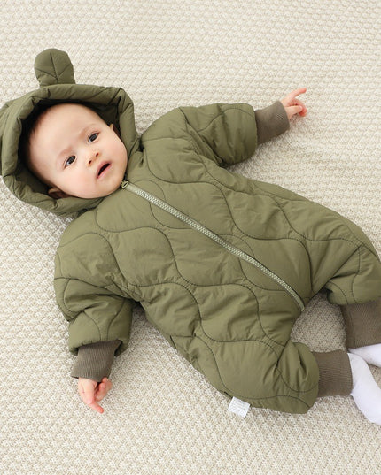 Combinezon de Iarna, pentru Bebelusi, din Bumbac, cu Urechi, Mansete Elastice, Unisex