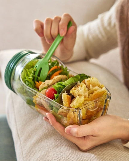 Container Caserola pentru Salata,, Borcan pentru Salata, din PP, Gradat in ml, 1L, 19 x 10 x 10 cm, Capac , Transparenta