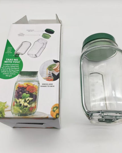 Container Caserola pentru Salata,, Borcan pentru Salata, din PP, Gradat in ml, 1L, 19 x 10 x 10 cm, Capac , Transparenta