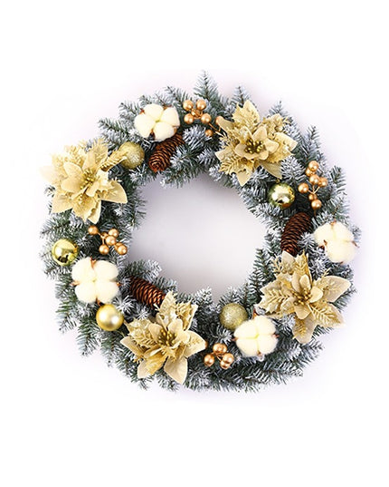 Coronita pentru Craciun , din brad artificial, decorata cu conuri, globulete, flori