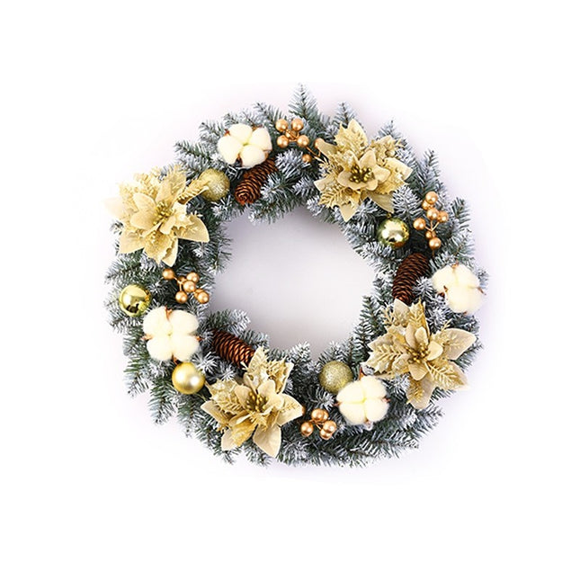 Coronita pentru Craciun , din brad artificial, decorata cu conuri, globulete, flori