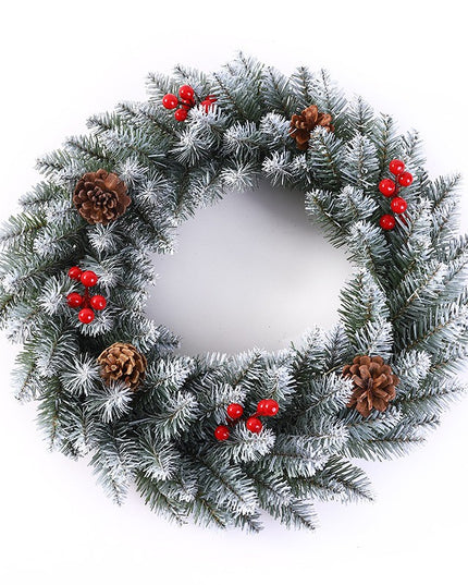 Coronita pentru Craciun , din brad artificial, decorata cu conuri si merisoare