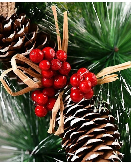 Coronita pentru Craciun diametru , din brad artificial, decorata cu conuri si merisoare, 3 Funde.