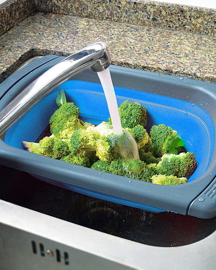 Cos de Scurgere Retractabil pentru Chiuveta, cu Filtru, pentru Fructe si Legume, de Uz Casnic,Design Extensibil pana la , cu Manere de Prindere