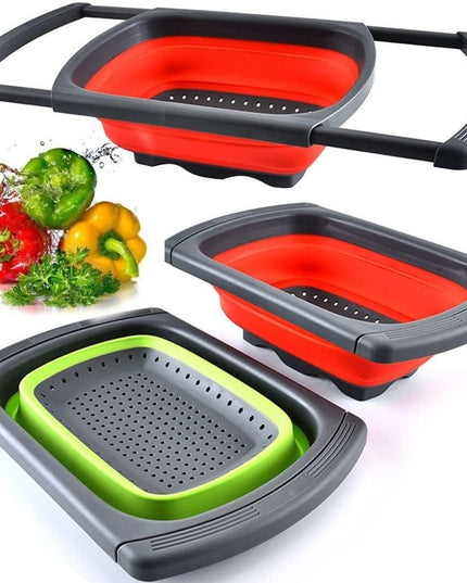Cos de Scurgere Retractabil pentru Chiuveta, cu Filtru, pentru Fructe si Legume, de Uz Casnic,Design Extensibil pana la , cu Manere de Prindere