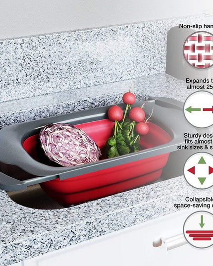 Cos de Scurgere Retractabil pentru Chiuveta, cu Filtru, pentru Fructe si Legume, de Uz Casnic,Design Extensibil pana la , cu Manere de Prindere