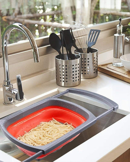 Cos de Scurgere Retractabil pentru Chiuveta, cu Filtru, pentru Fructe si Legume, de Uz Casnic,Design Extensibil pana la , cu Manere de Prindere