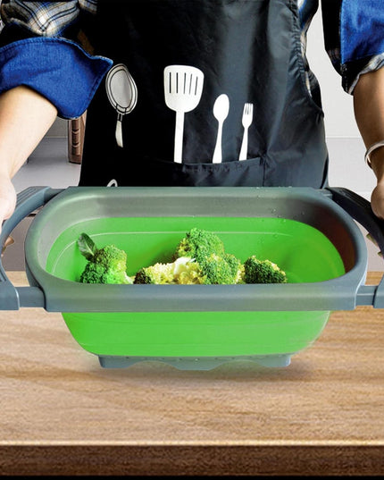 Cos de Scurgere Retractabil pentru Chiuveta, cu Filtru, pentru Fructe si Legume, de Uz Casnic,Design Extensibil pana la , cu Manere de Prindere