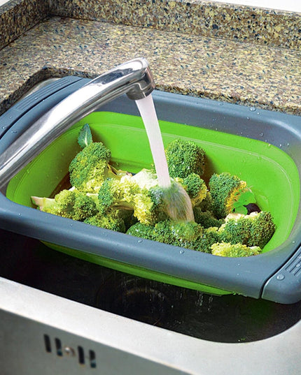 Cos de Scurgere Retractabil pentru Chiuveta, cu Filtru, pentru Fructe si Legume, de Uz Casnic,Design Extensibil pana la , cu Manere de Prindere